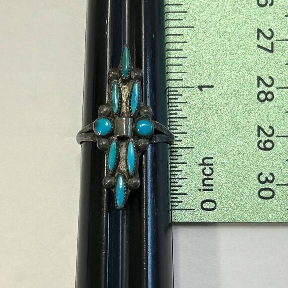 Vintage 1970's Sterling Petit Point Turquoise Ring - Picture 6 of 7